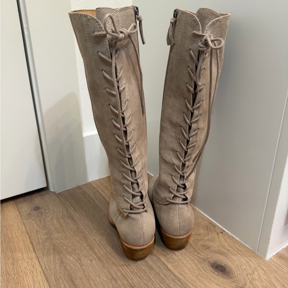 Sofft Taupe Lace-Up Knee-High Boots - Picture 3 of 7